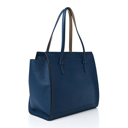 Salvatore Ferragamo Hammered Calfskin Double Handle Medium Amy Tote Blue Beige 2 of 9