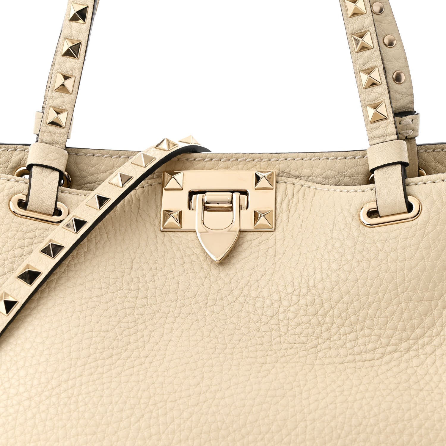 Valentino Garavani Pebbled Calfskin Small Rockstud Tote Ivory 7 of 9