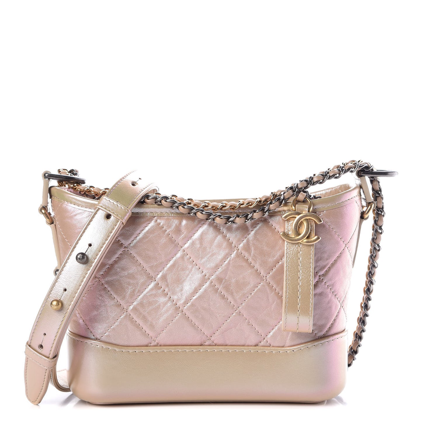 Iridescent Aged Calfskin Quilted Small Gabrielle Hobo Light Pink