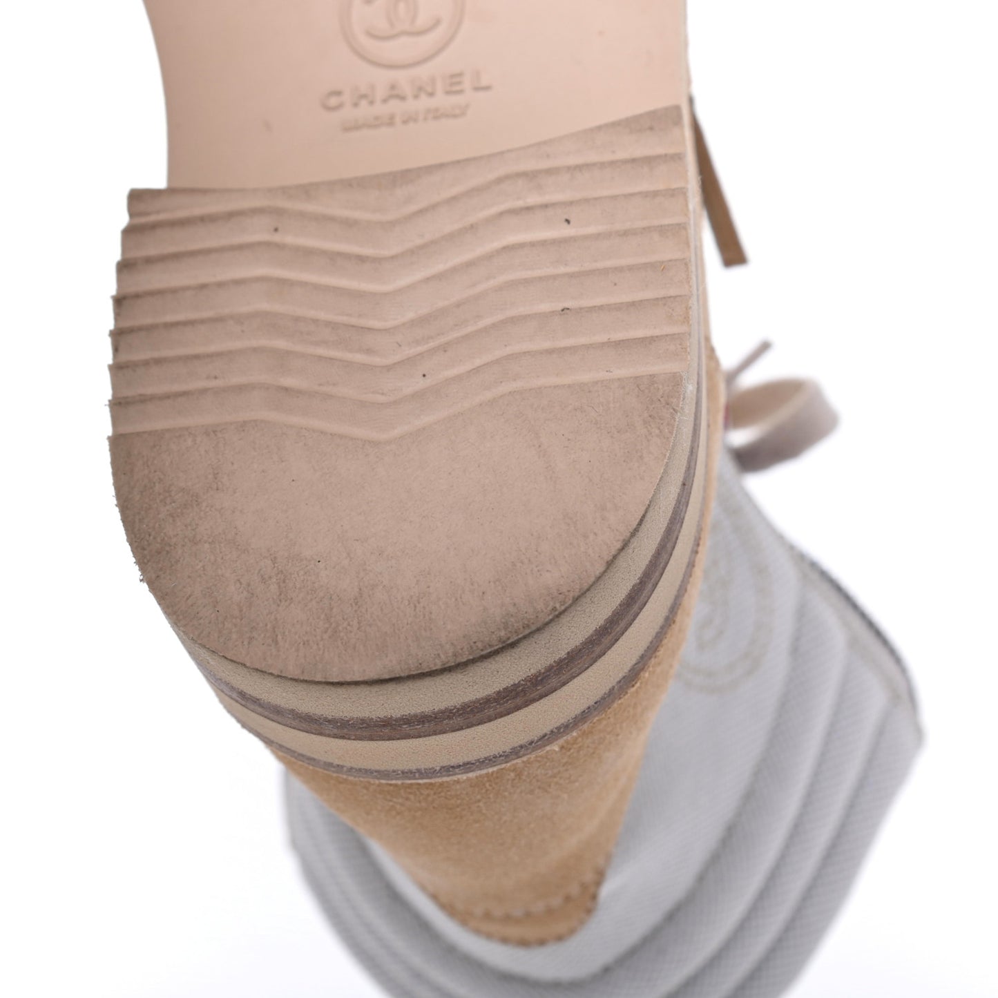 Toile Suede Calfskin CC Lace Up Short Boots 38.5 Light Beige