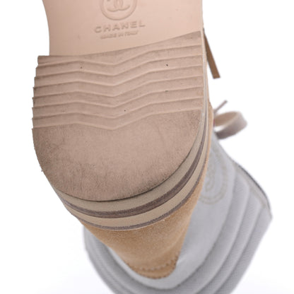 Chanel Toile Suede Calfskin CC Lace Up Short Boots 38.5 Light Beige 12 of 17