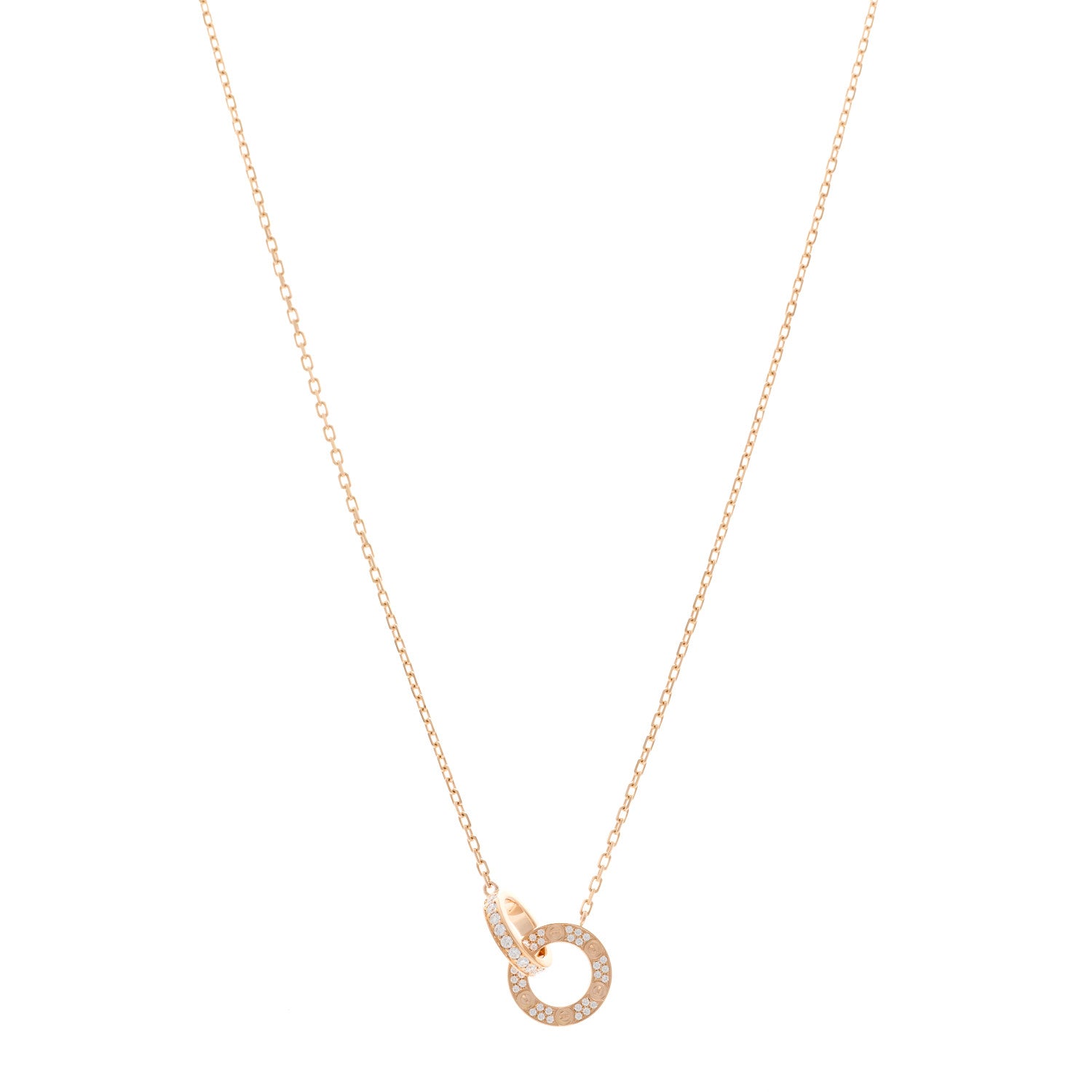 Cartier 18K Pink Gold Diamond Interlocking LOVE Paved Necklace 1 of 4