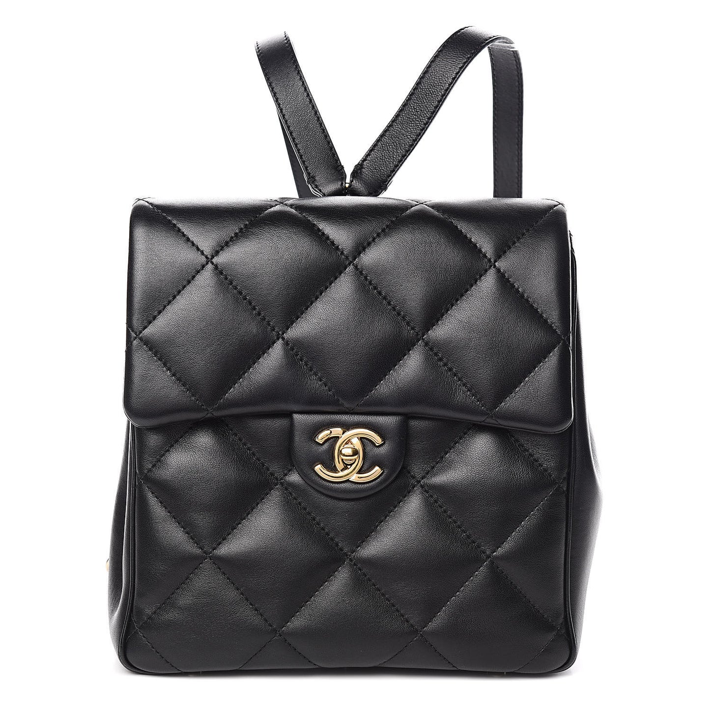Lambskin Quilted Chain Backpack Black
