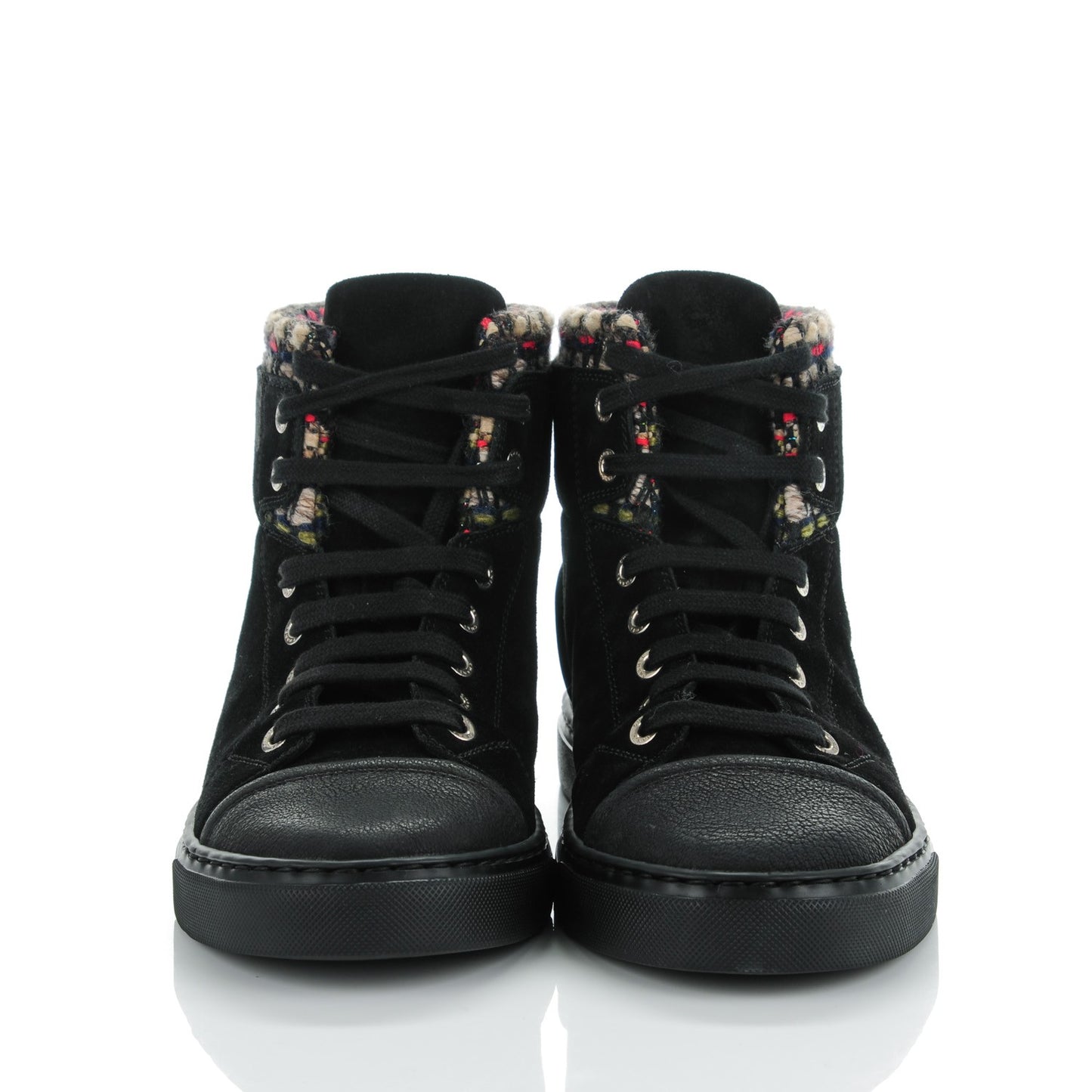 Suede Tweed High Top Sneakers 37 Black