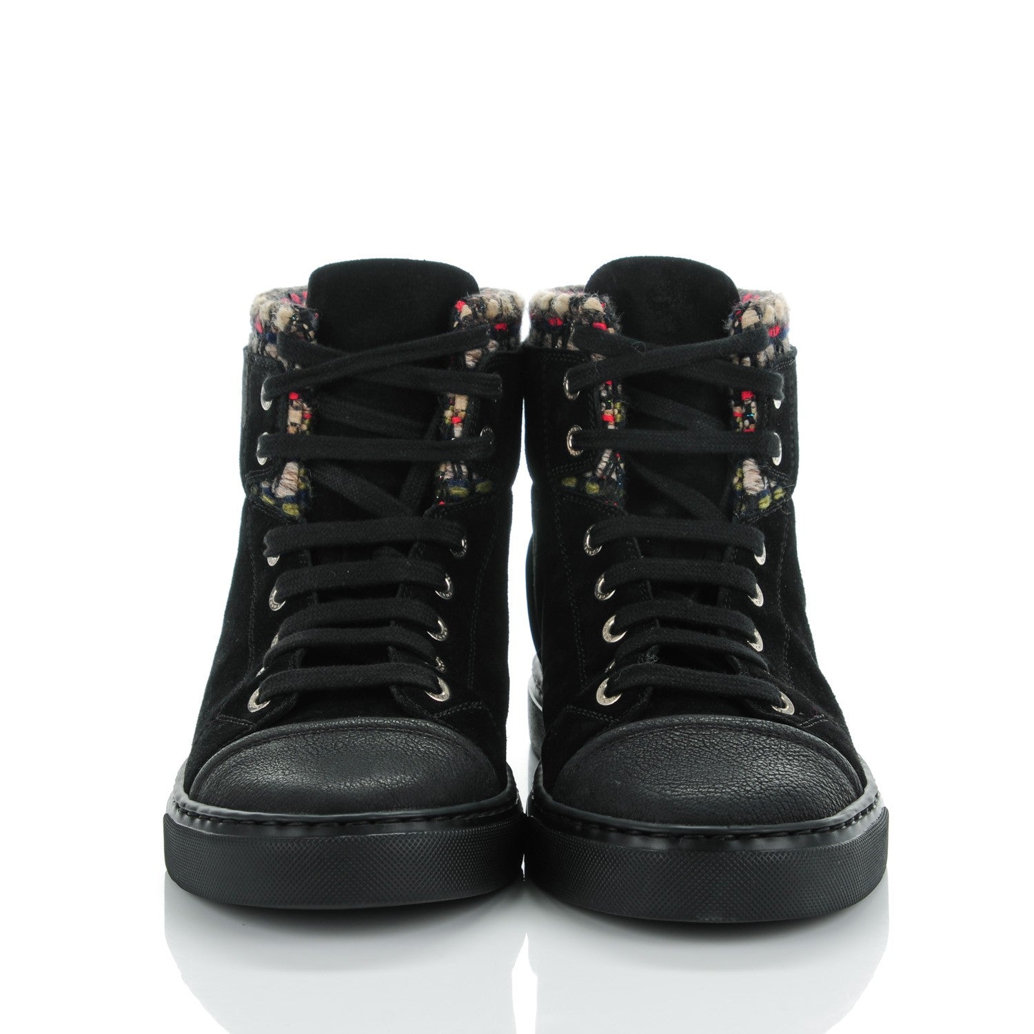 Chanel Suede Tweed High Top Sneakers 37 Black 2 of 9