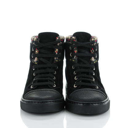Chanel Suede Tweed High Top Sneakers 37 Black 2 of 9