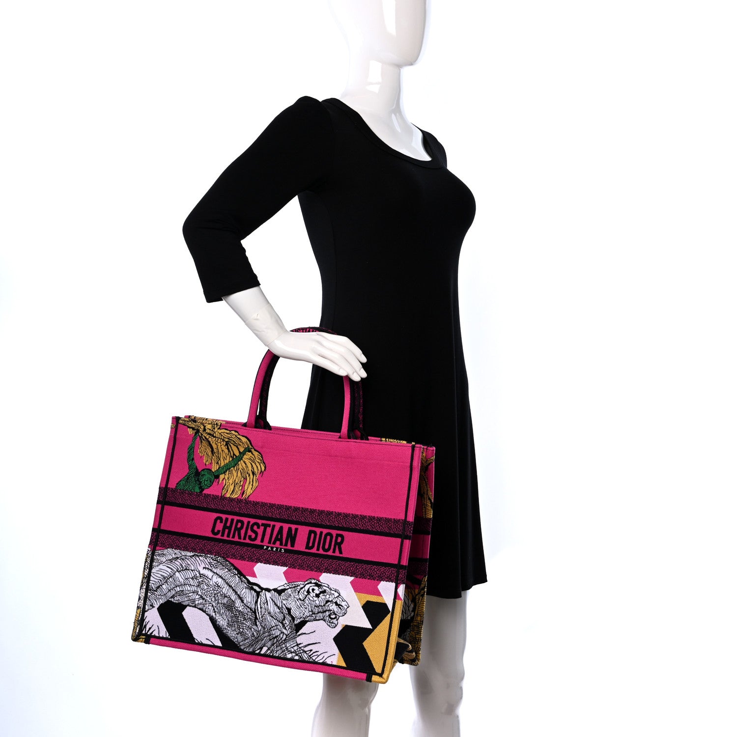 Christian Dior Canvas Embroidered Large Jungle Pop Book Tote Fuchsia Multicolor 2 of 9