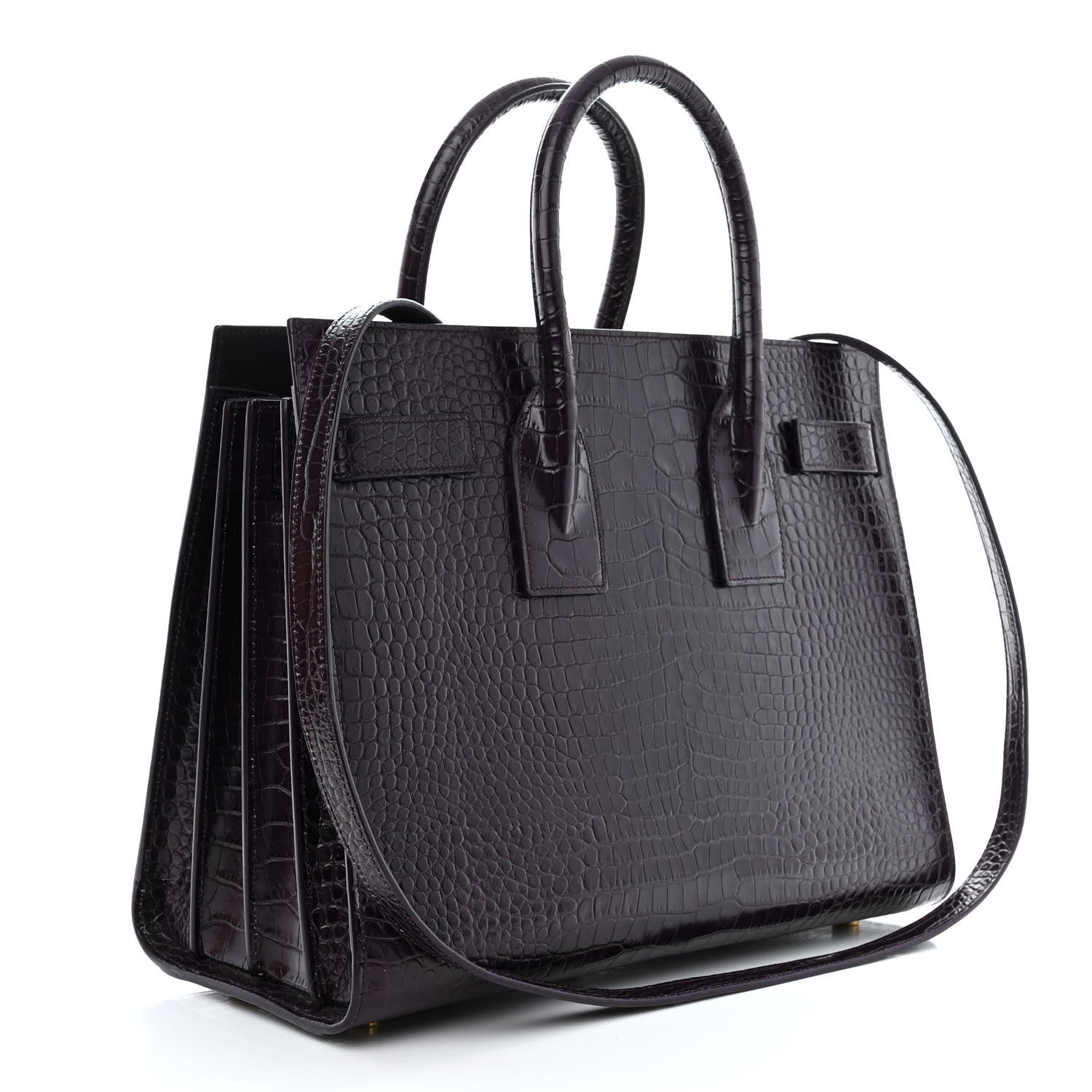 Saint Laurent Calfskin Crocodile Embossed Small Sac de Jour Prune 3 of 10