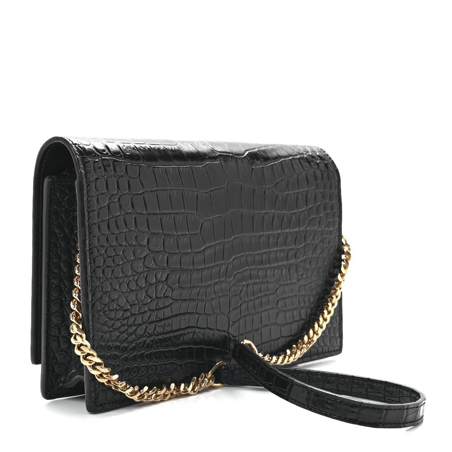 Calfskin Crocodile Embossed Kate Monogram Tassel Chain Wallet Black