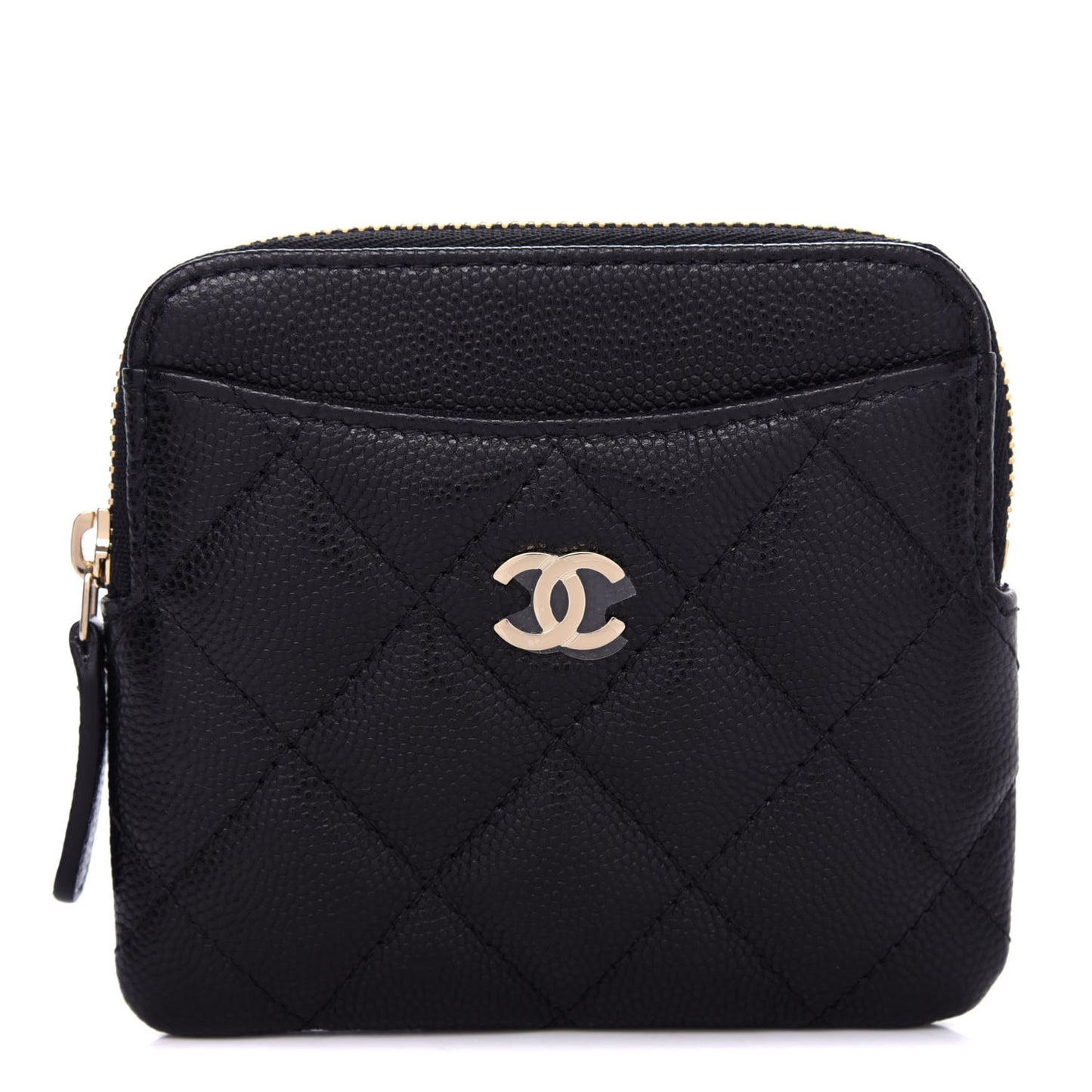 Caviar Quilted Zip Card Holder Wallet Black