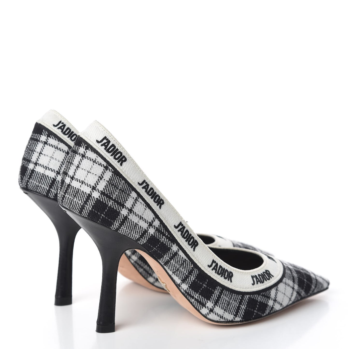 Canvas Ribbon Tartan Print Embroidered J'Adior 100mm Pumps 35 Black Off White