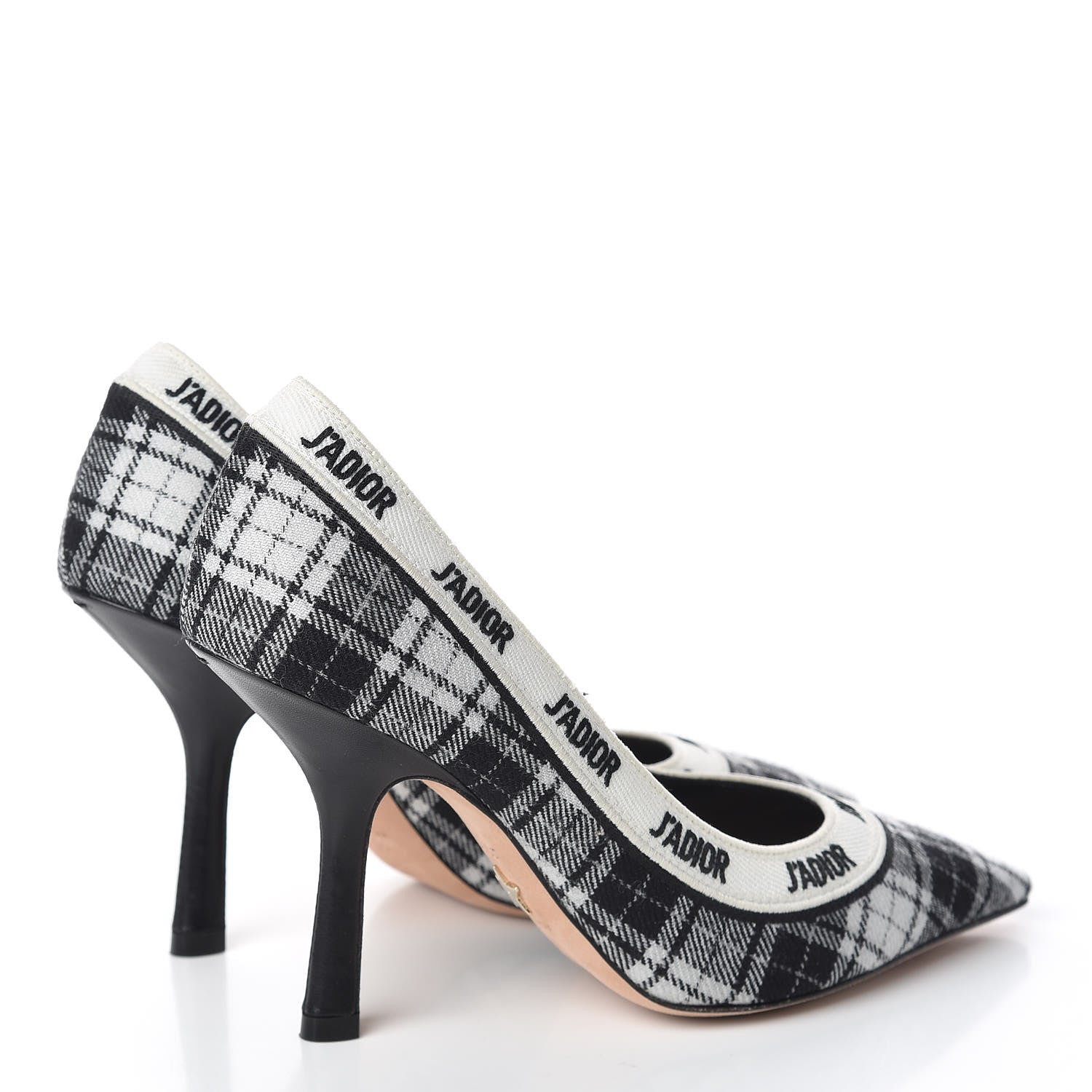 Christian Dior Canvas Ribbon Tartan Print Embroidered J'Adior 100mm Pumps 35 Black Off White 4 of 9