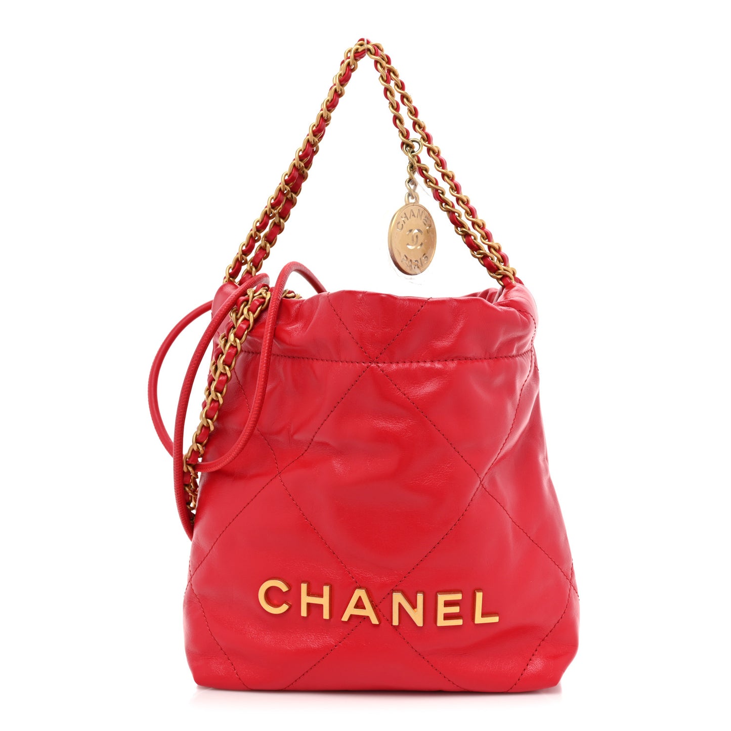 Shiny Calfskin Quilted Mini Chanel 22 Red