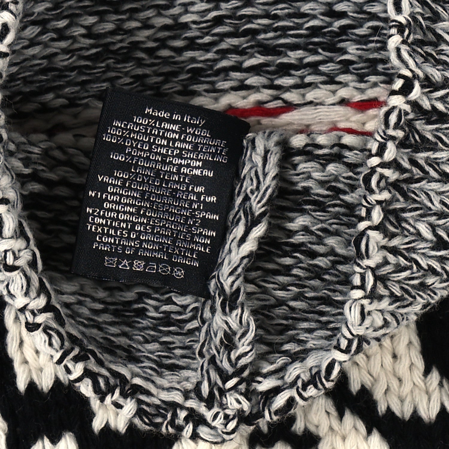 Chanel Wool Shearling CC Beanie Hat Ivory Black Red 4 of 4