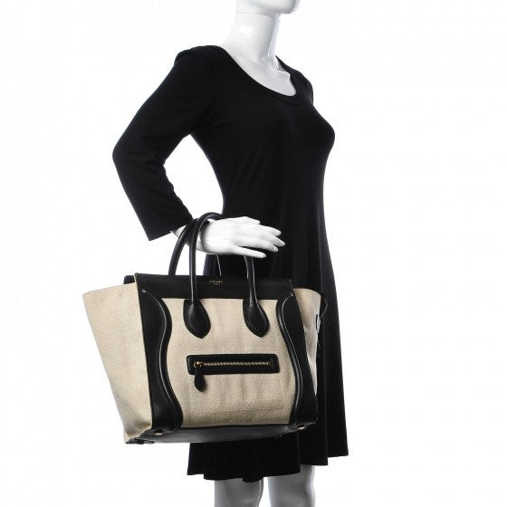 Celine Natural Canvas Smooth Calfskin Mini Luggage Cream 2 of 14