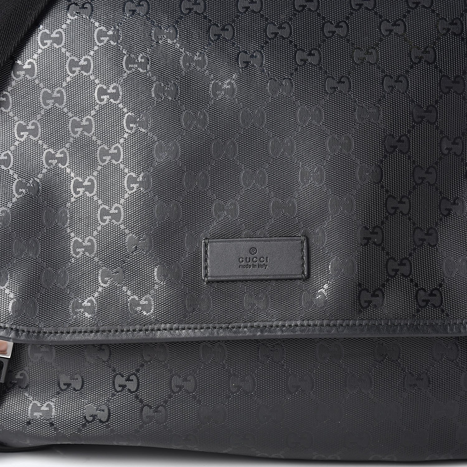 Gucci Imprime Monogram Large Double Buckle Flap Messenger Bag Black 8 of 12