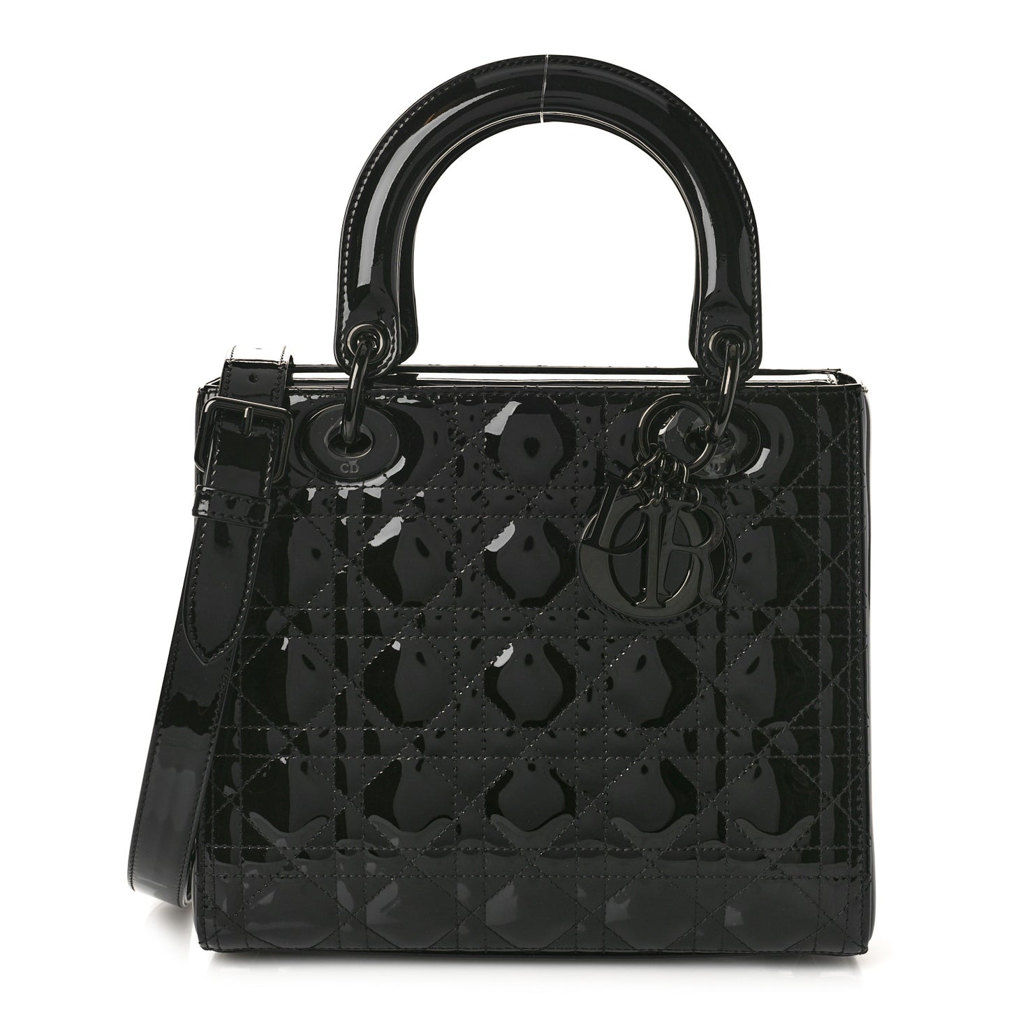 Ultraglossy Patent Cannage Medium Lady Dior Black