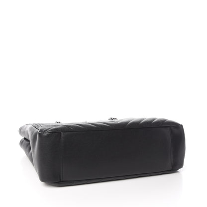 Saint Laurent Sheepskin Matelasse Chevron Large Monogram Shopping Bag Black 3 of 9