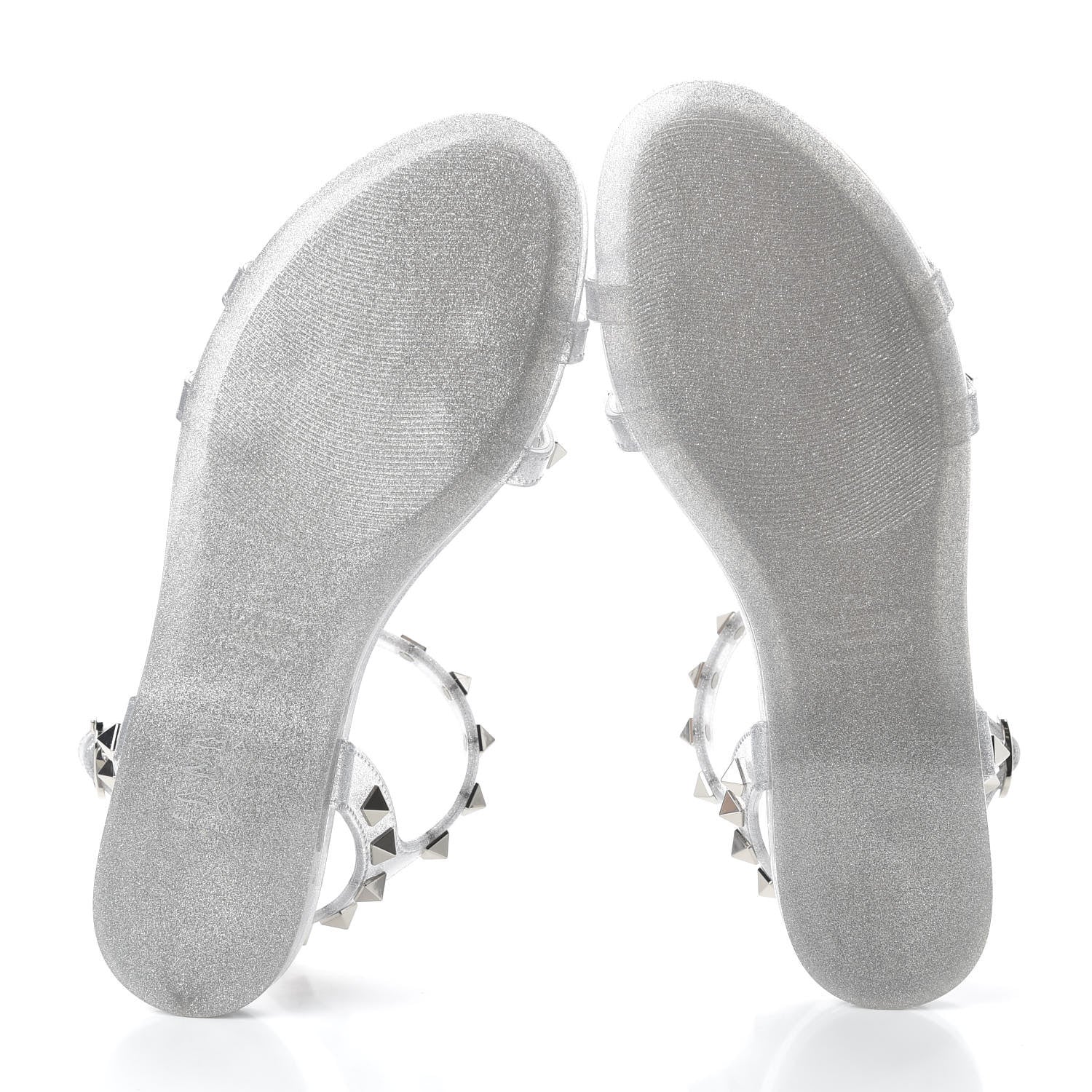 Valentino Garavani PVC Jelly Glitter Rockstud T-Strap Slingback Flat Sandals 35 Silver 5 of 8