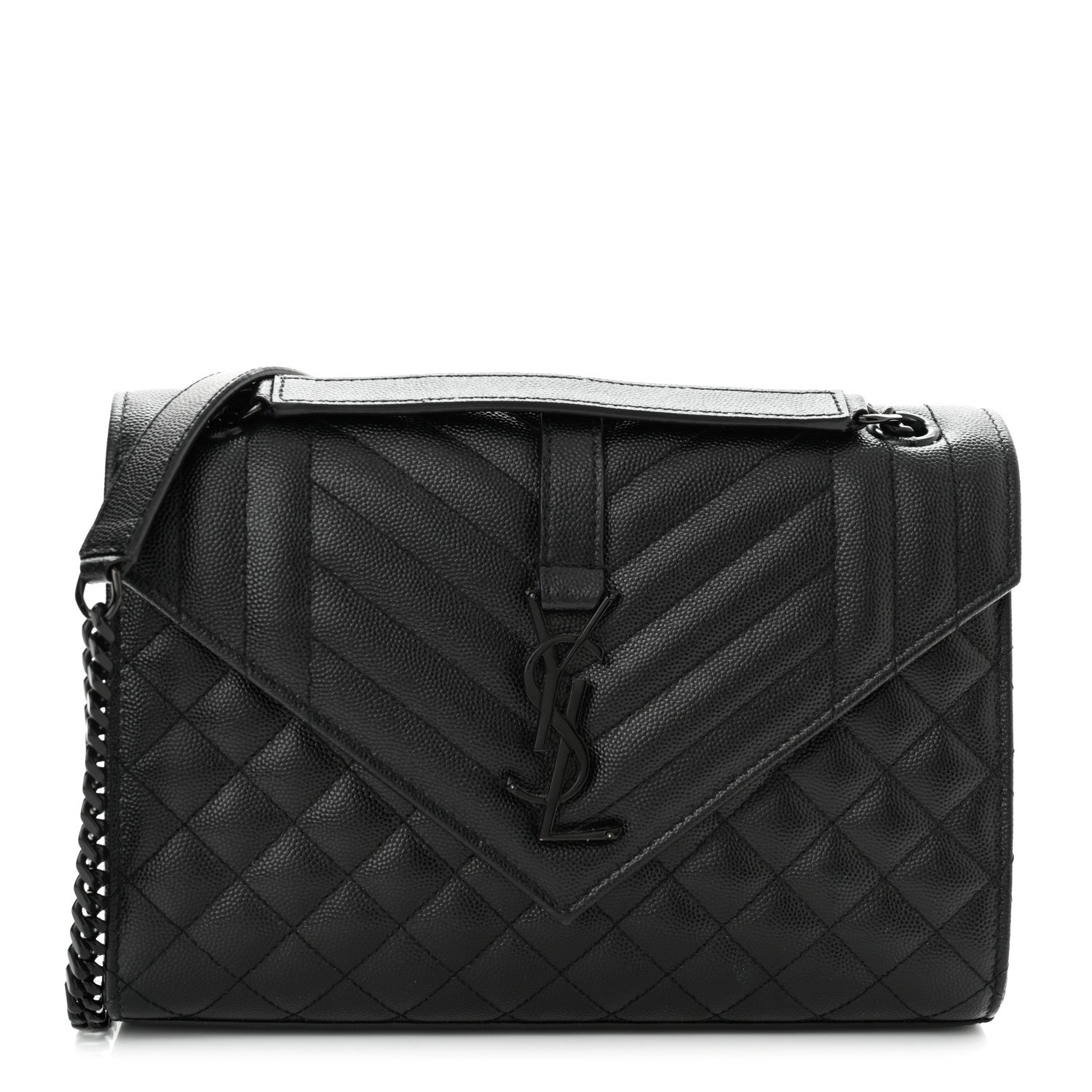 Saint Laurent Grain De Poudre Textured Mixed Matelasse Triquilt Medium Monogram Satchel Black 1 of 11