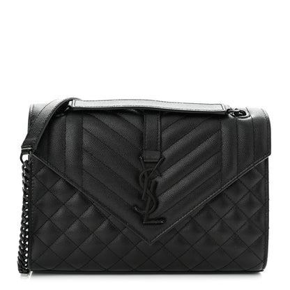 Saint Laurent Grain De Poudre Textured Mixed Matelasse Triquilt Medium Monogram Satchel Black 1 of 11