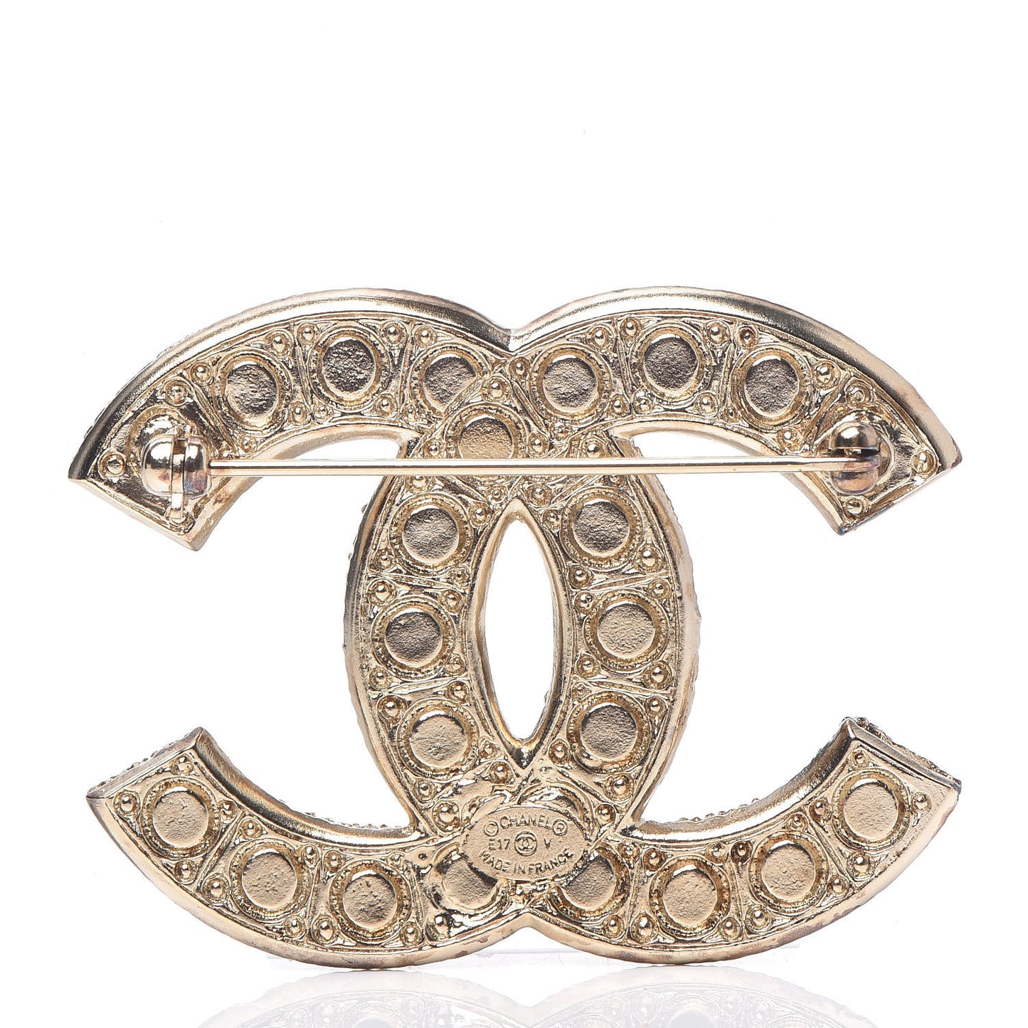Crystal Pearl CC Brooch Gold