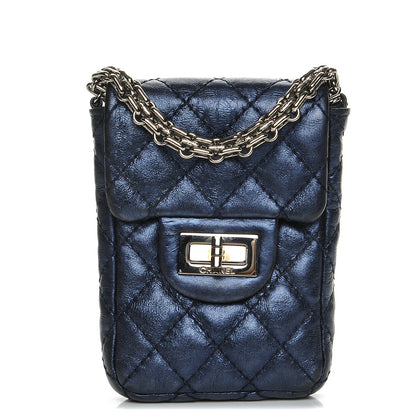 Chanel Metallic Aged Calfskin Quilted 2.55 Reissue Phone Case Blue 1 of 8