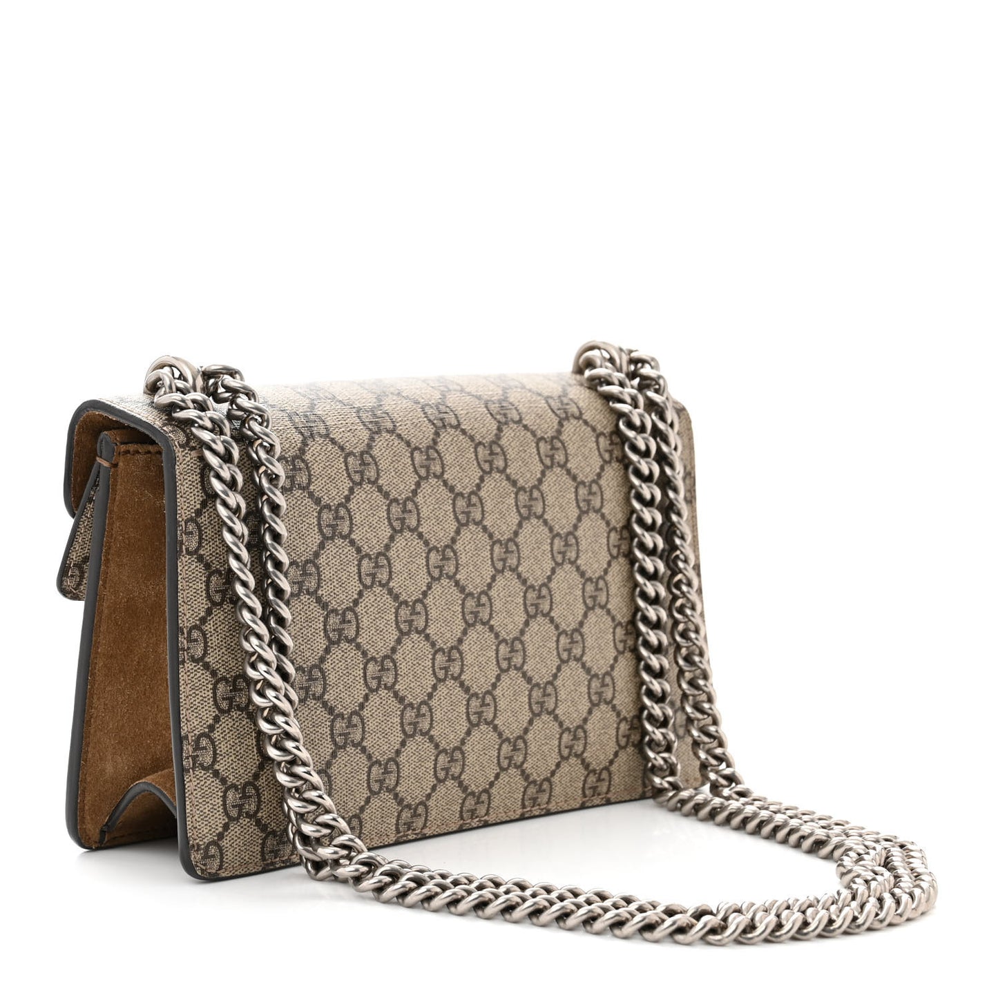 GG Supreme Monogram Suede Crystal Small Dionysus Shoulder Bag Beige Ebony Taupe