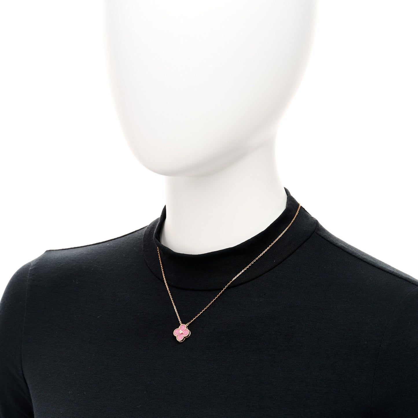 18K Rose Gold Diamond Rhodonite Vintage Alhambra Pendant Necklace