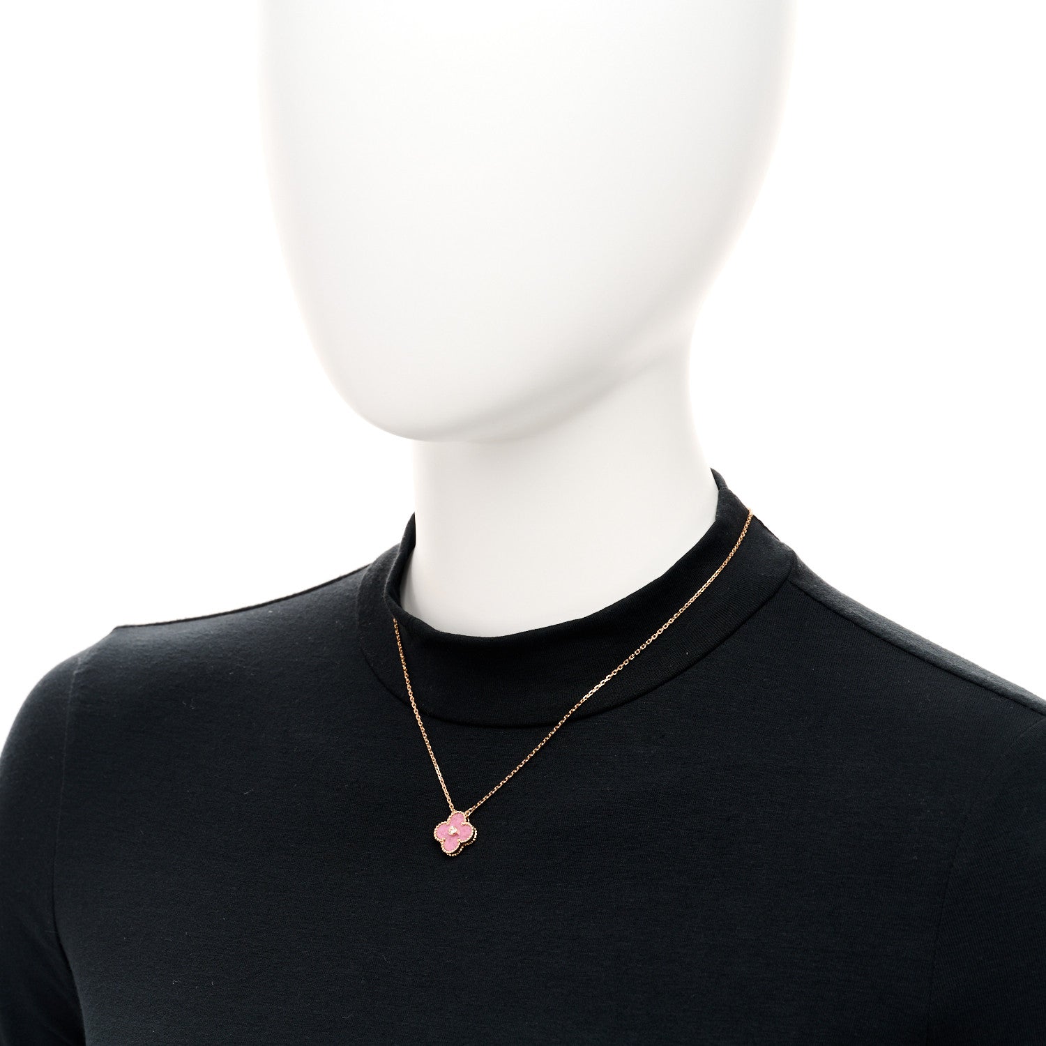 Van Cleef & Arpels 18K Rose Gold Diamond Rhodonite Vintage Alhambra Pendant Necklace 2 of 5