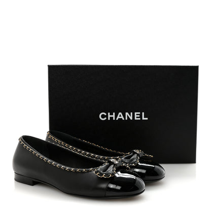 Chanel Lambskin Patent Cap Toe Chain Around Ballerina Flats 38.5 Black 11 of 11