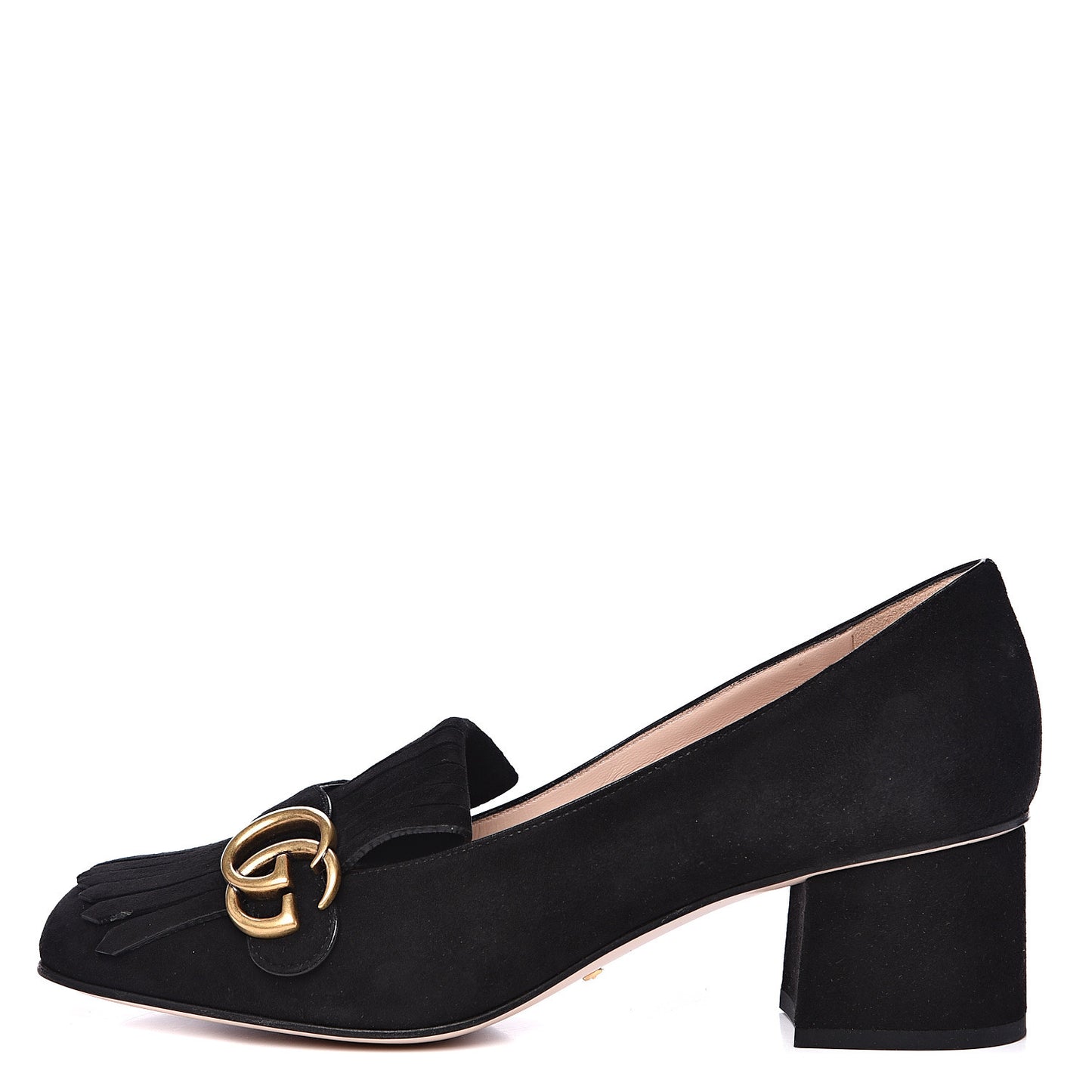 Kid Scamosciato GG Marmont Fringe 50mm Loafer Pumps 40 Black