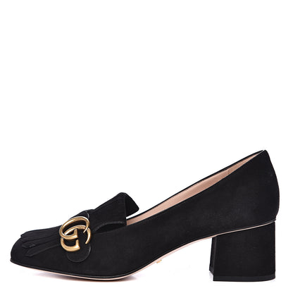 Gucci Kid Scamosciato GG Marmont Fringe 50mm Loafer Pumps 40 Black 1 of 9