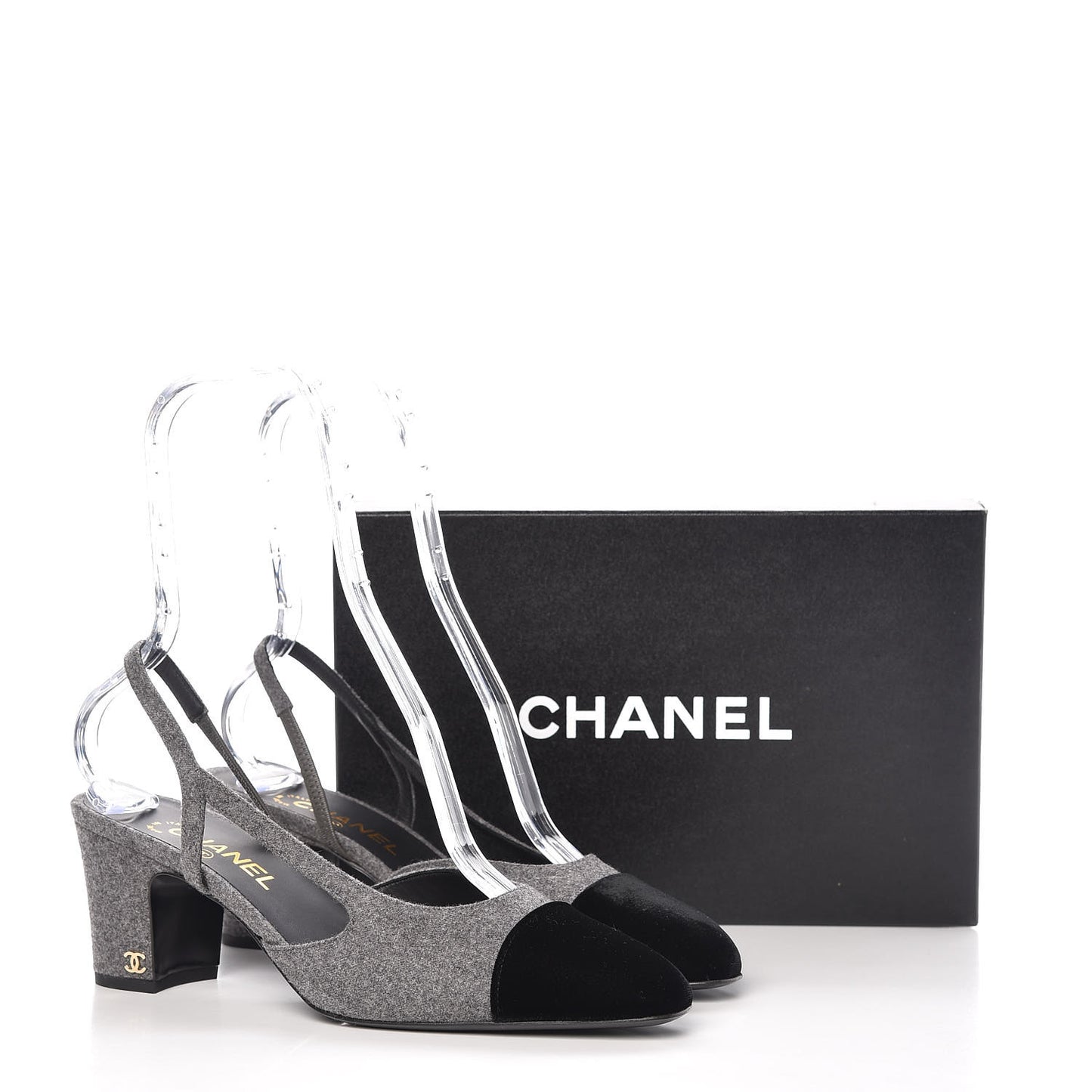 Wool Velvet Cap Toe CC Slingback Pumps 40 Black Grey