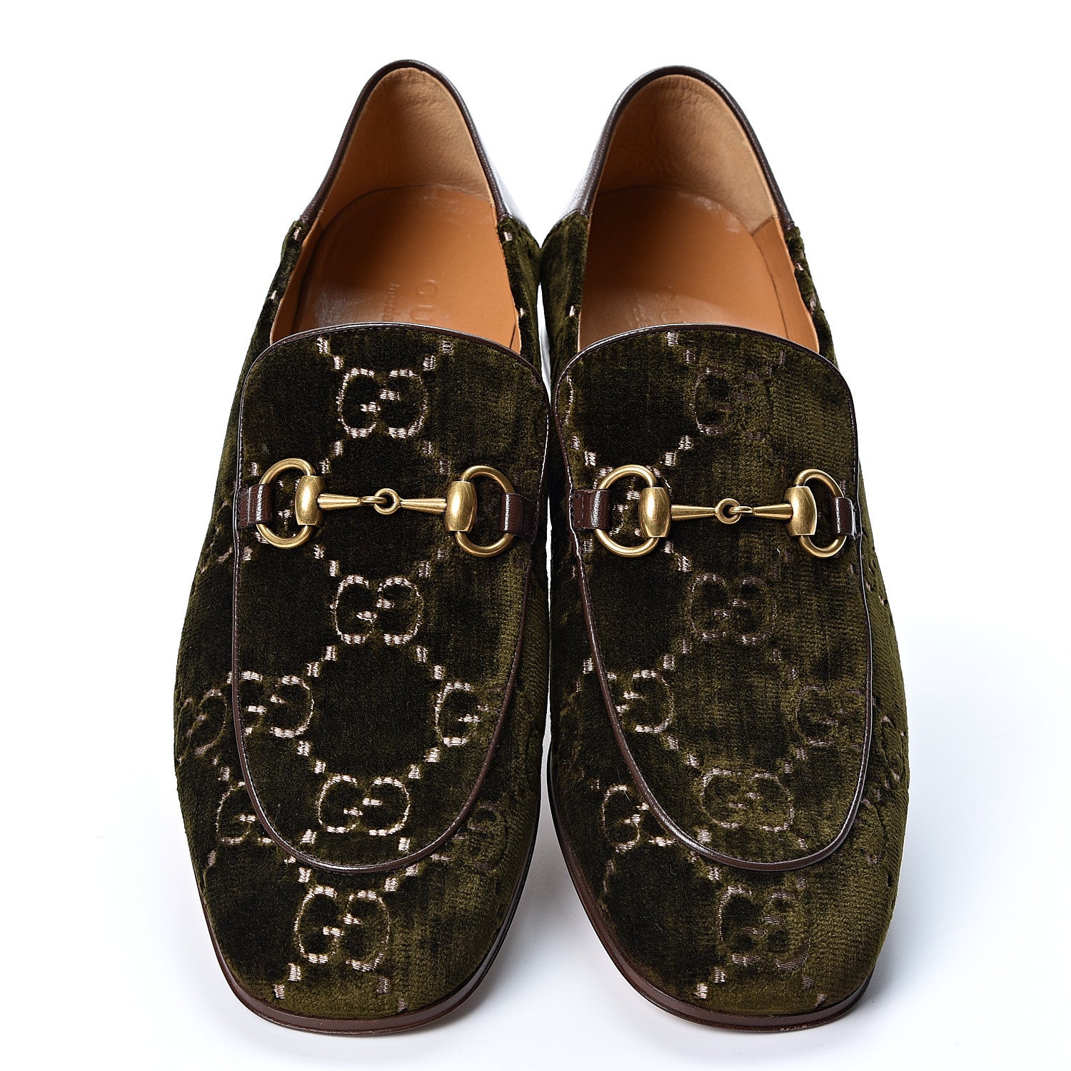 Gucci Velvet GG Monogram Mens Horsebit Loafers 8.5 Green 6 of 11