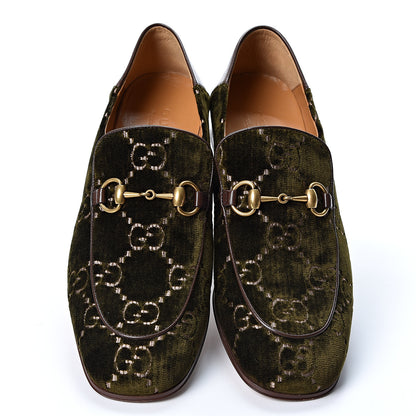 Gucci Velvet GG Monogram Mens Horsebit Loafers 8.5 Green 6 of 11