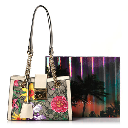 Gucci GG Supreme Monogram Flora Textured Calfskin Small Padlock Tote Beige Ebony Multicolor Mystic White 17 of 17