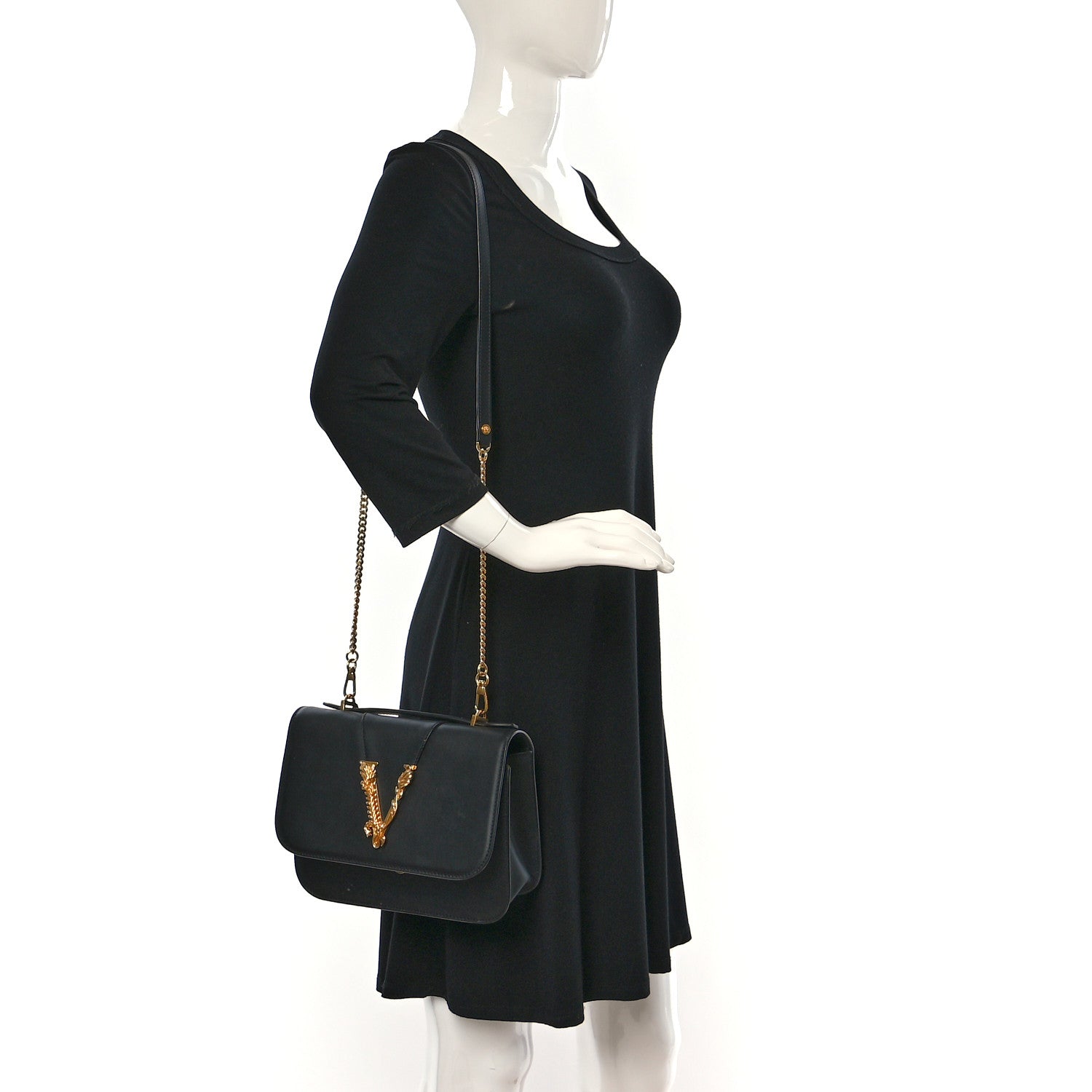 Versace Vitello Barocco Virtus Top Handle Shoulder Bag Black 2 of 14