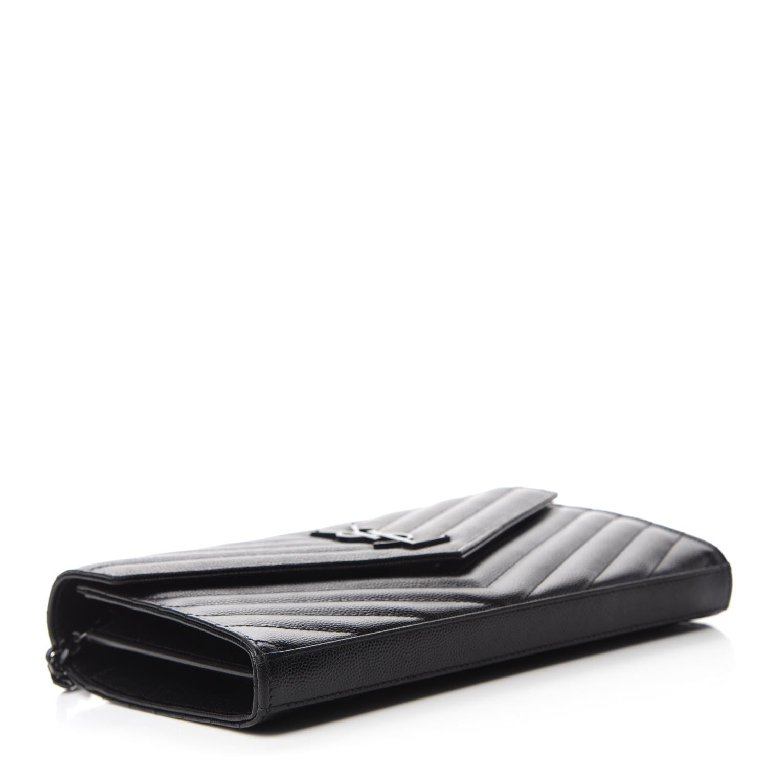 Saint Laurent Grain De Poudre Matelasse Chevron Monogram Chain Wallet Black 4 of 10