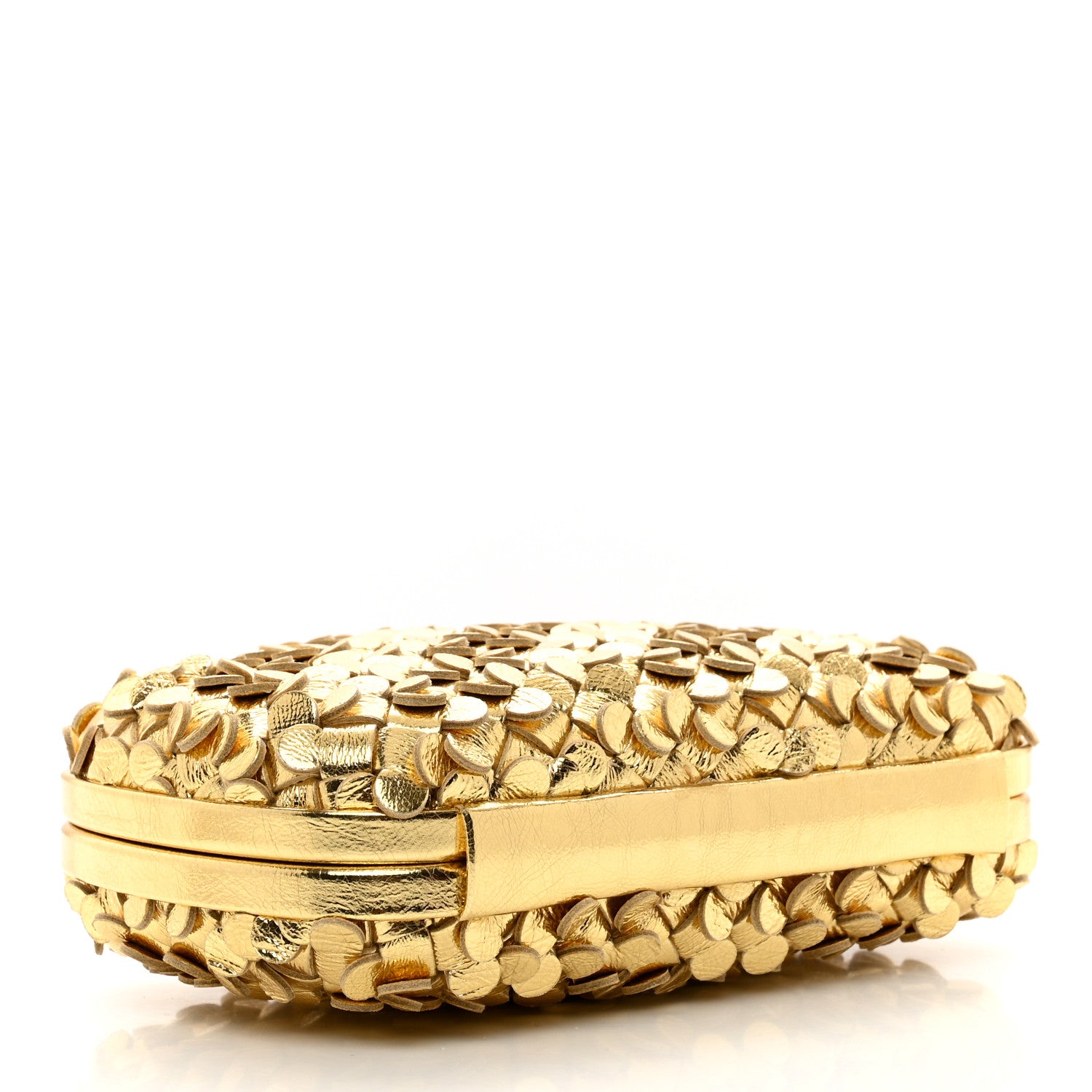 Bottega Veneta Metallic Lambskin Intrecciato Minaudiere Knot Clutch Gold 4 of 6
