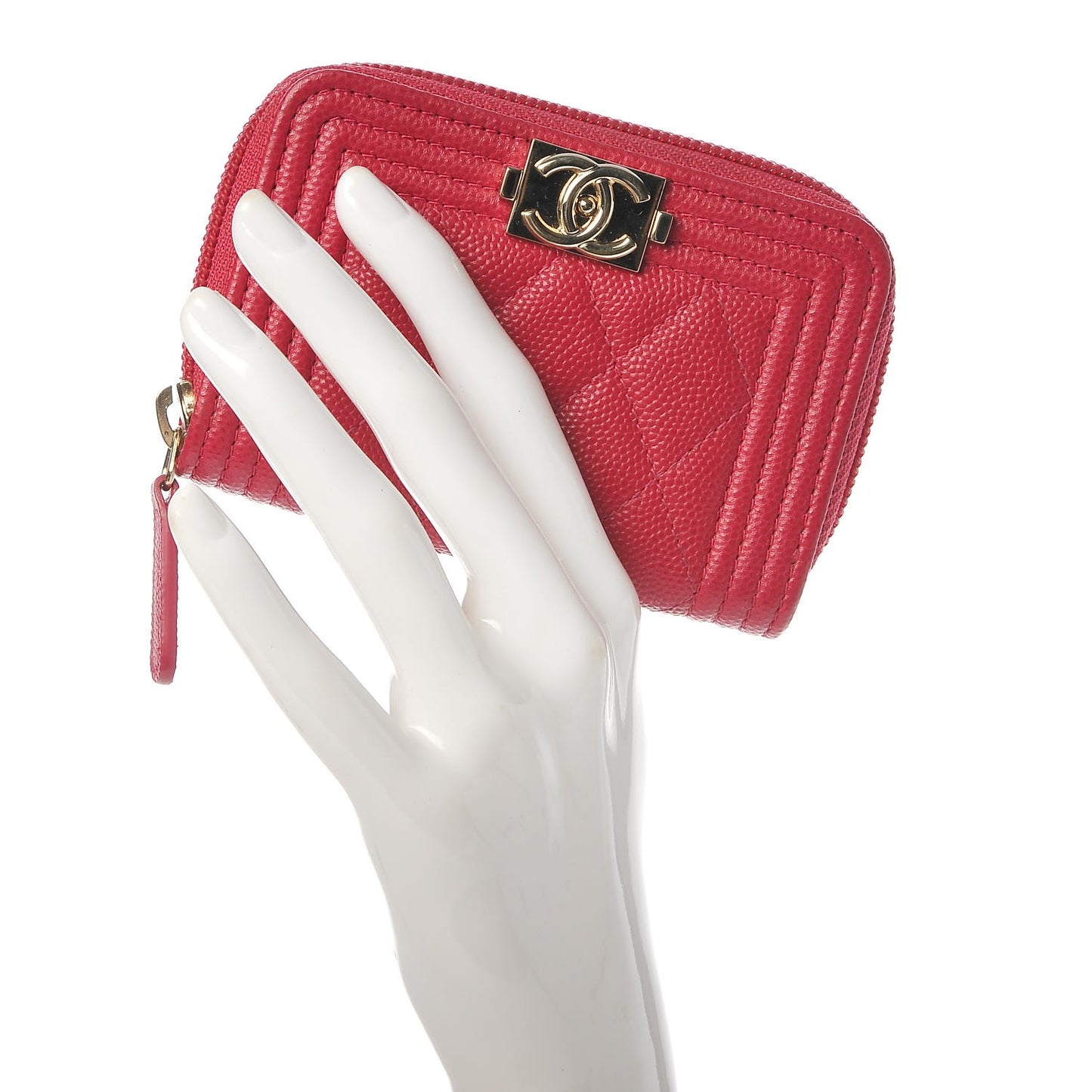 Caviar Quilted Boy Zip Around Coin Purse Wallet Fuchsia