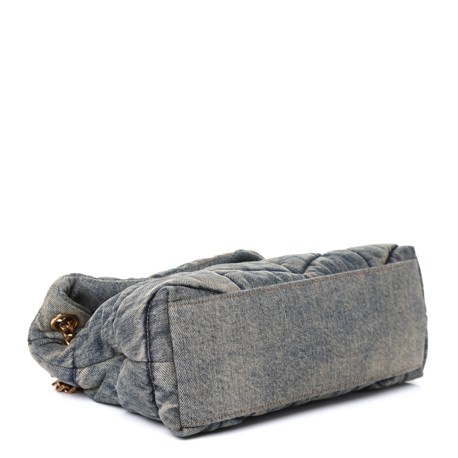 Saint Laurent Denim Quilted Small Loulou Puffer Monogram Chain Satchel Rodeo Blue 3 of 4