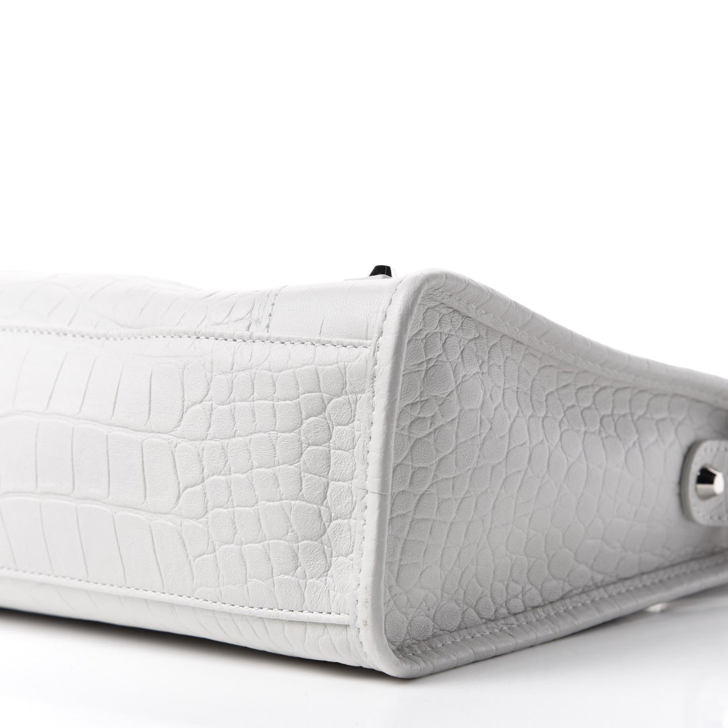Matte Supple Lambskin Crocodile Embossed Classic Silver Hardware S City White