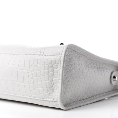 Balenciaga Matte Supple Lambskin Crocodile Embossed Classic Silver Hardware S City White 8 of 11