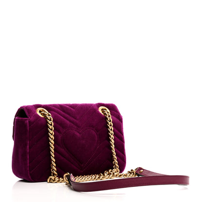 Gucci Velvet Matelasse Embroidered Mini GG Marmont Shoulder Bag Bordeaux 3 of 10