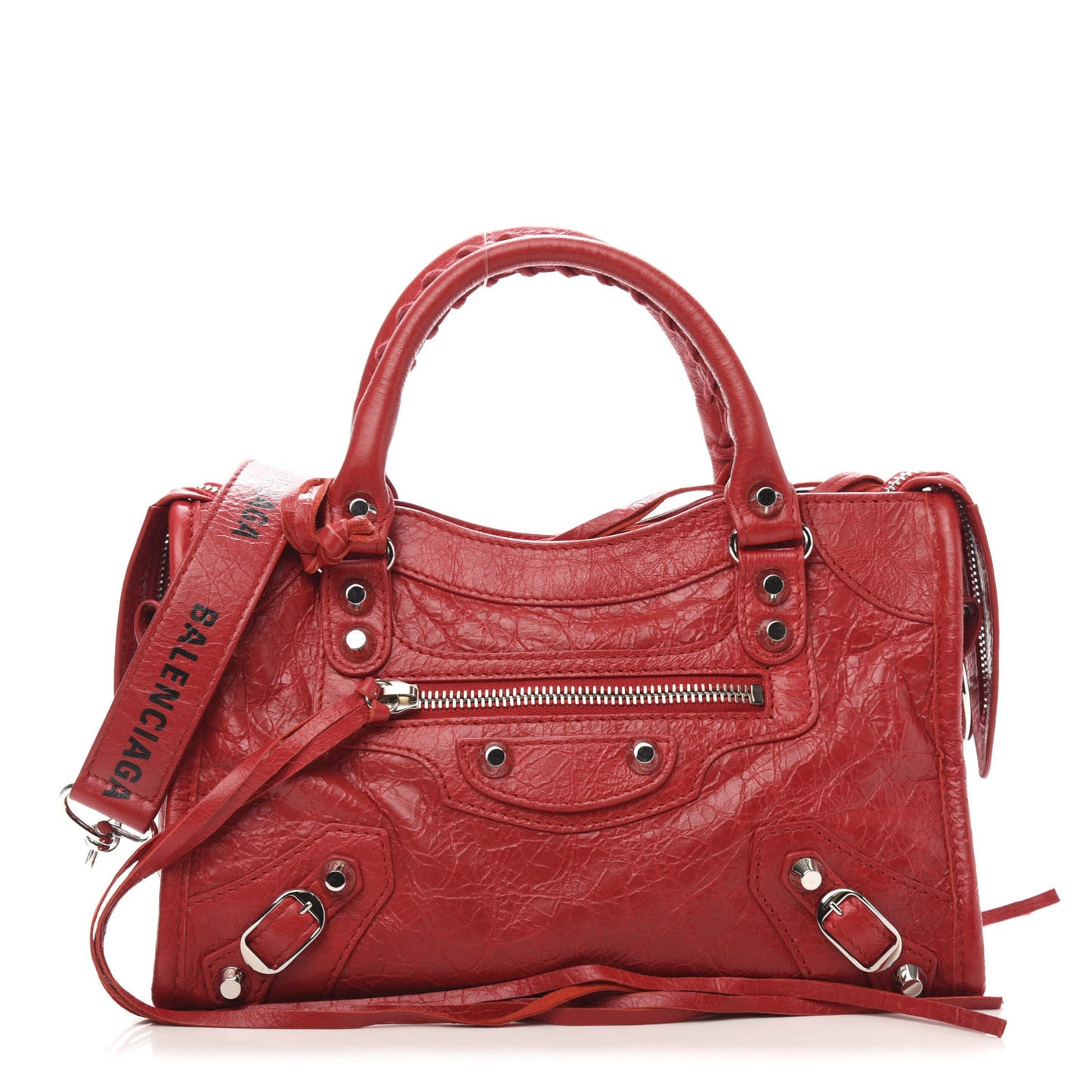 Agneau Classic Silver Hardware Mini City Logo Strap Rouge Cardinal Black