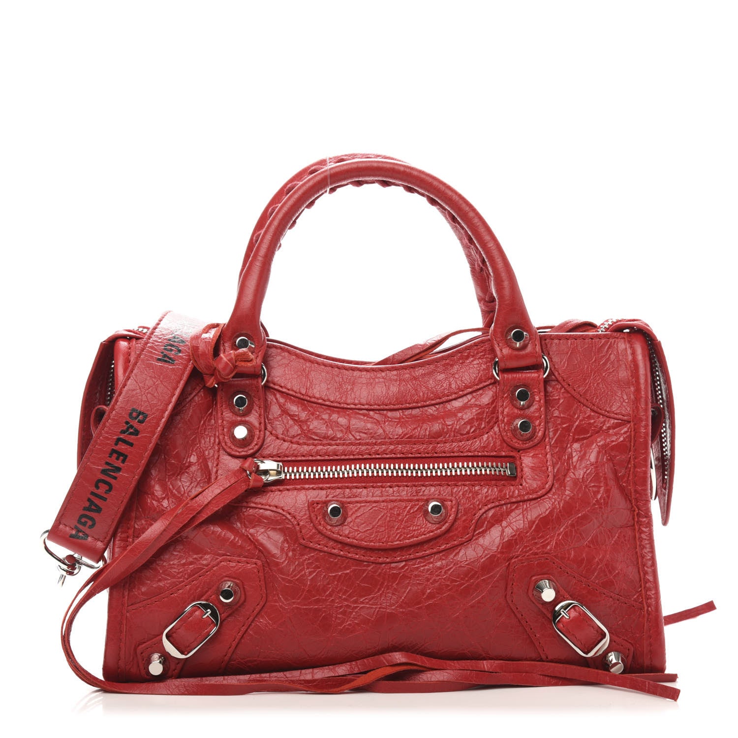 Balenciaga Agneau Classic Silver Hardware Mini City Logo Strap Rouge Cardinal Black 3 of 13