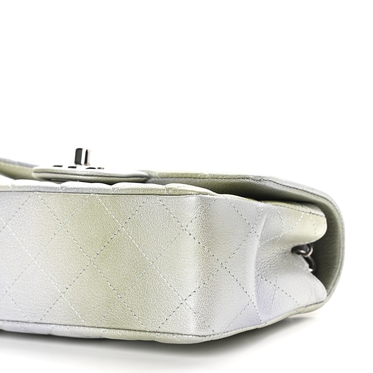 Metallic Goatskin Quilted Ombre Mini Rectangular Flap Grey Green
