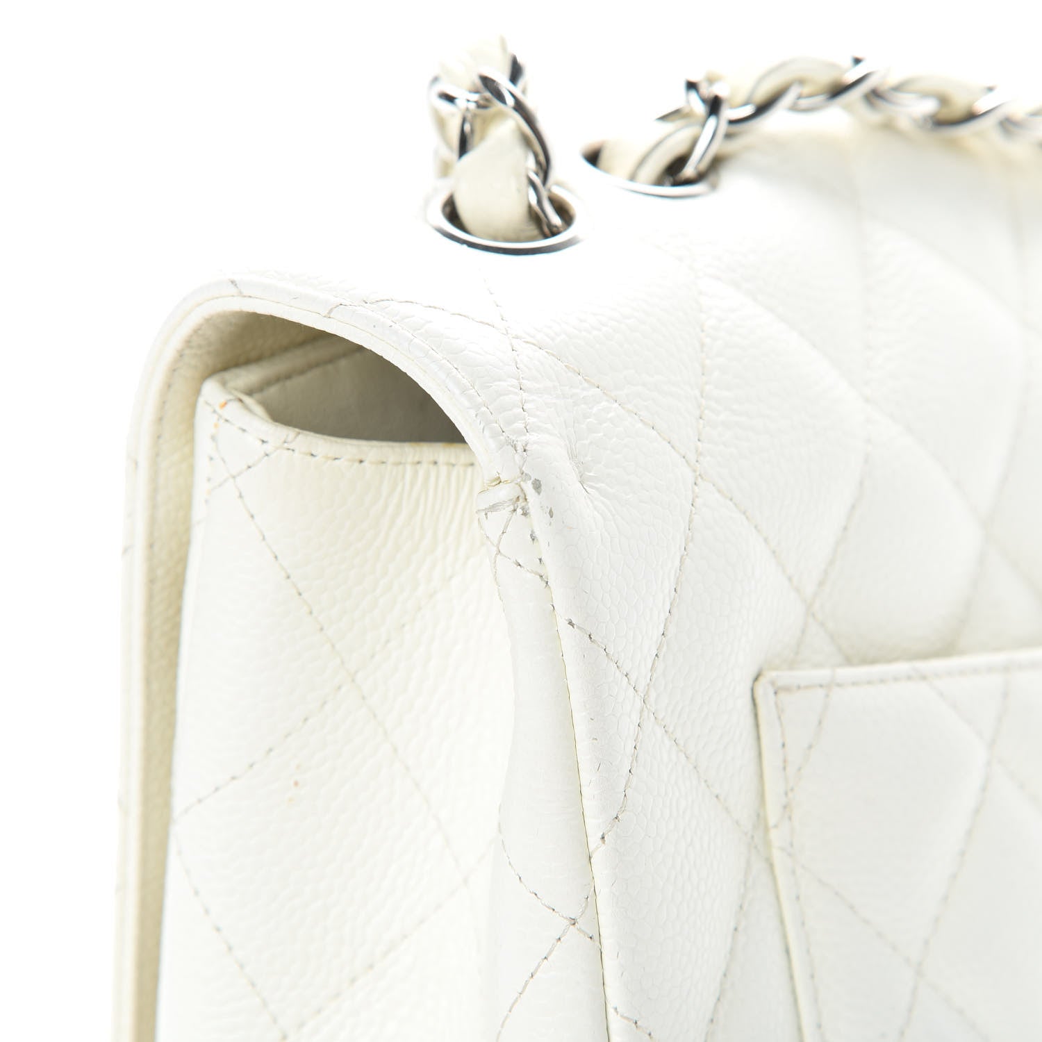 Chanel Caviar Quilted Jumbo Single Flap White 14 of 16
