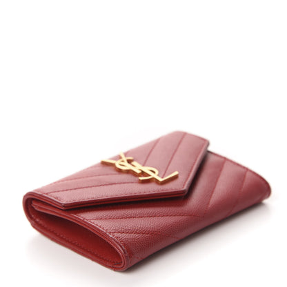 Saint Laurent Grain De Poudre Matelasse Chevron Small Monogram Envelope Wallet New Red 4 of 11